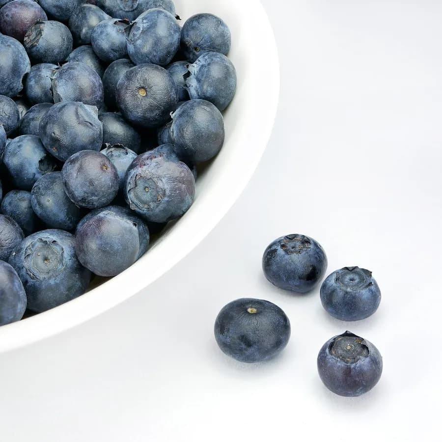 Blueberries heaped in a white dish